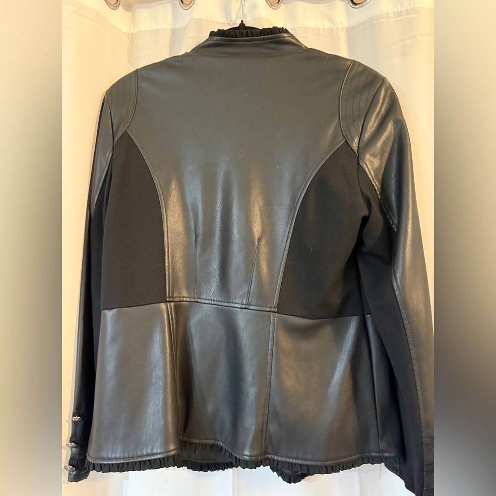 Chicos Faux Leather Military Jacket Black Size Medium Stretch Panels - Picture 9 of 12